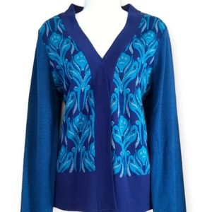NWOT Coldwater Creek blue jacquard silk open front cardigan jacket Women…